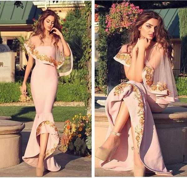 

2016 pink mermaid evening dresses with gold applique moroccan caftan hi low evening gowns custom made6337380, Black;red