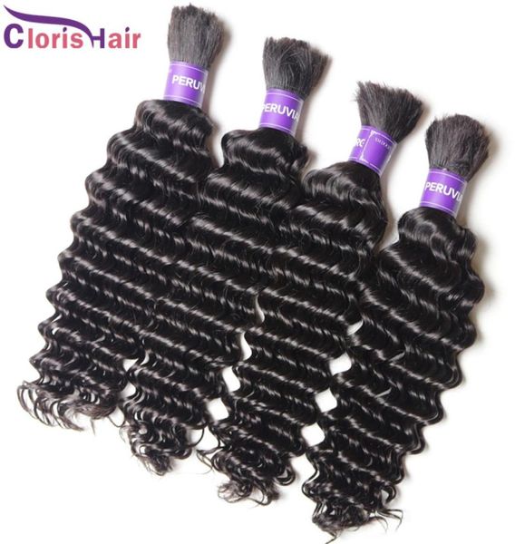 

deep wave braiding human hair bulk for micro braid no weft unprocessed deep curly peruvian hair weave bundles in bulk 3p2831190, Black