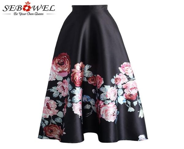 

sebowel floral print high waist maxi skirt womans elegant ladies long flower pleated vintage skirts new style female skirts 2102022552731, Black
