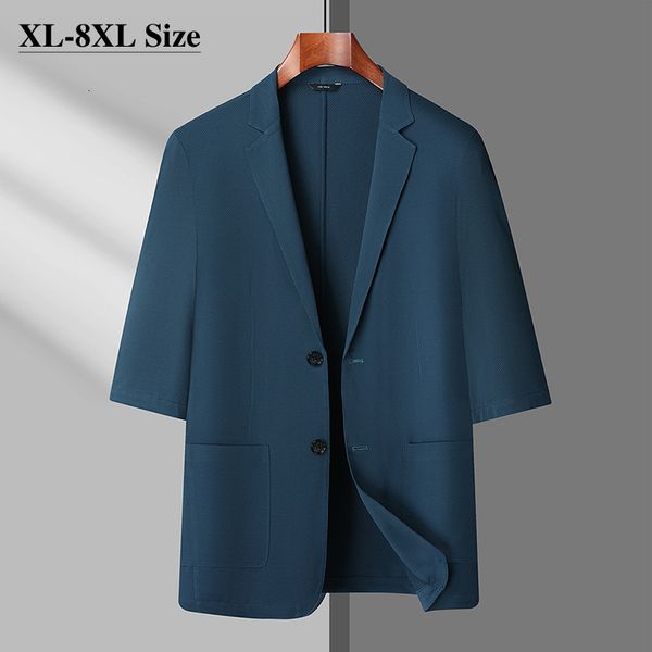 

men's suits blazers summer thin men's casual blazers fashion solid color half sleeve dress elastic business casual jacket plus siz, White;black