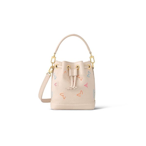 

explosion women's shoulder bags bucket bag nano no showy handbag drawstring embroidery soft grain cowhide crossbody bag mini girl beige
