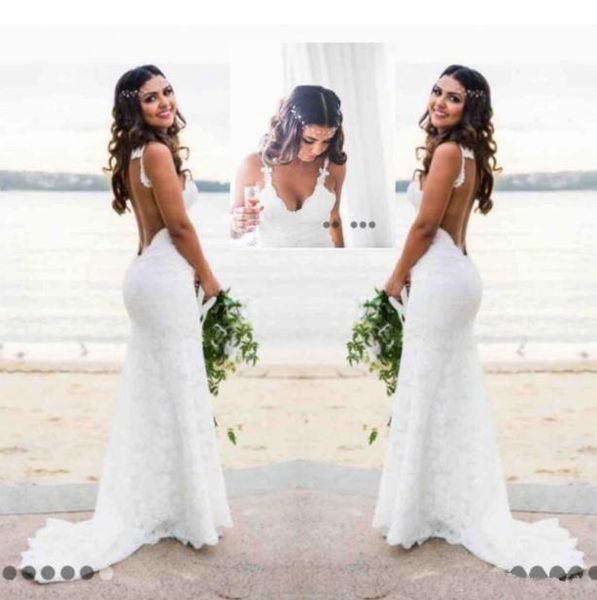 

mermaid beach lace wedding dresses 2019 modest fashion spaghetti backless country bohemian fishtail bridal holiday dress9973626, White