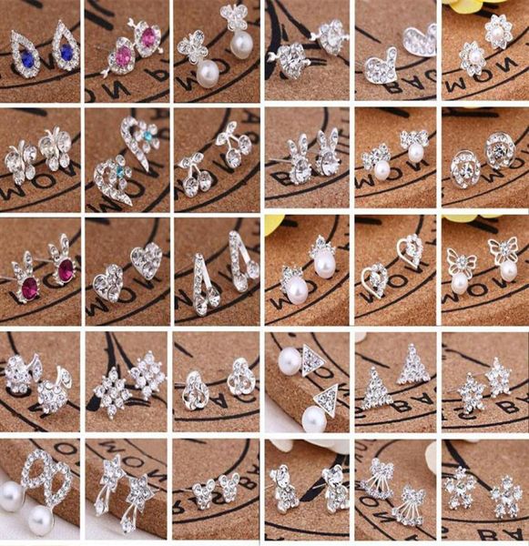 

45 styles creative ear studs fashion snowflake beer crystal rhinestone pearl stud jewelry earrings ea080 288n1478306, Golden;silver