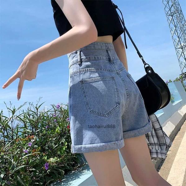 

denim shorts women's high-waisted summer new loose small show thin a fashion ins, Blue
