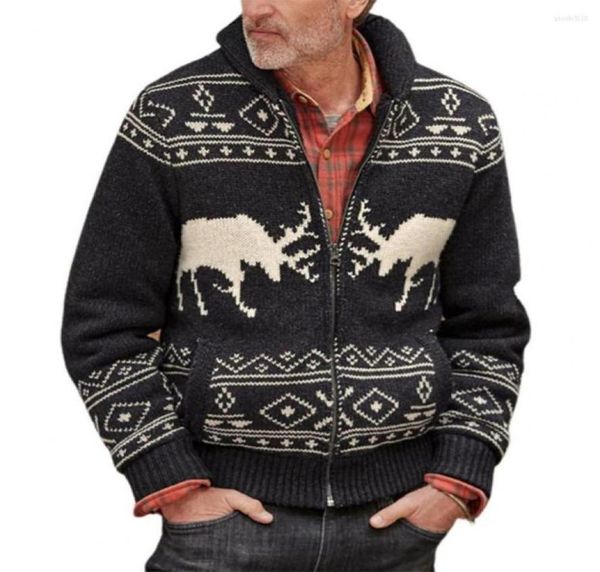 

men039s sweaters knitted coat elk pattern christmas warm stand collar thick male sweater jacket for winter5467952, White;black