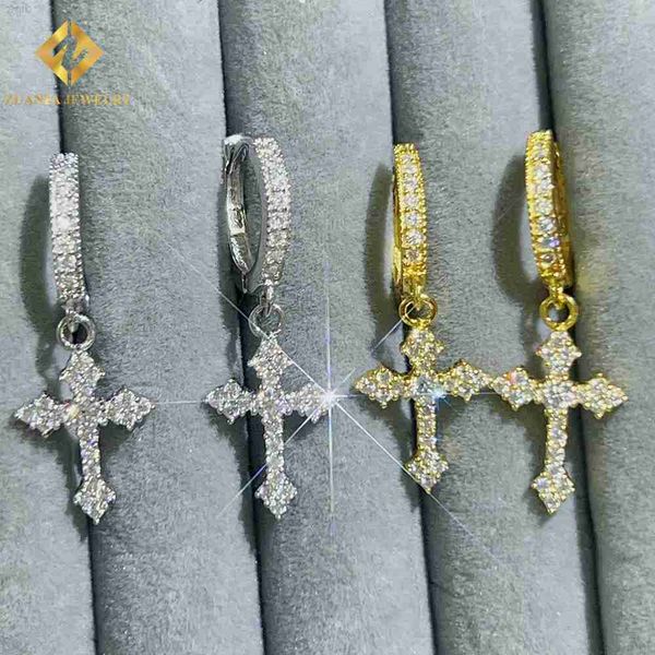 

hip hop cross earring ready to ship 925 silver vvs moissanite diamond men's earring, Golden