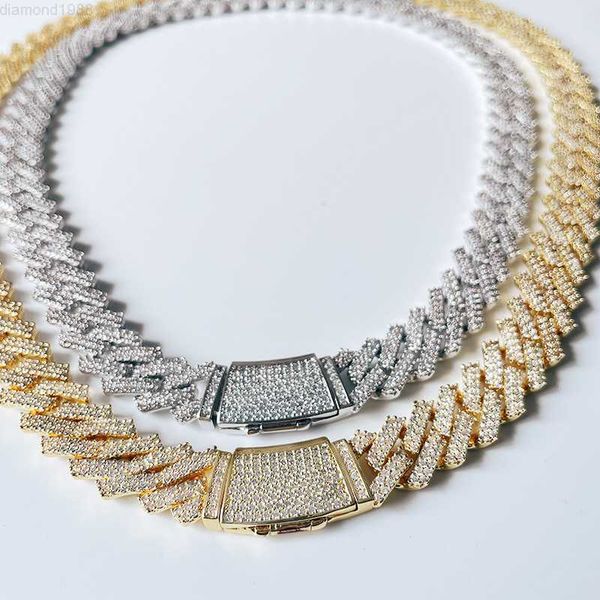 

customized big size 16mm men's jewelry hip hop miami cuban link chain necklace vvs moissanite diamond, Silver