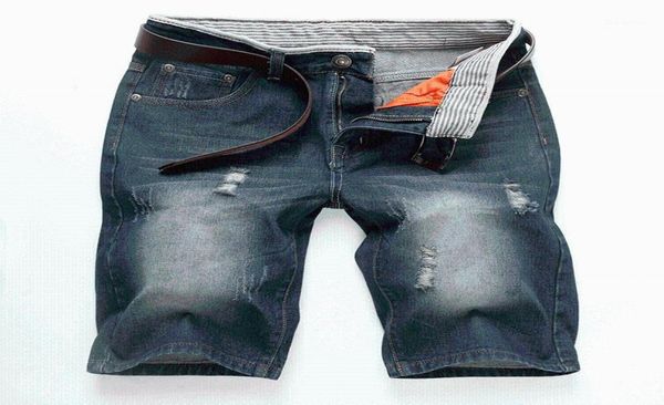 

5 styles summer casual cotton mens jean shorts fashion brand designer retro men039s hole knee length denim shorts jeans trouser6499282, Blue