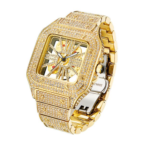 

new fashion square men's watch hollow out hip hop luxury designer watch men bust down watch full diamond watch 42mm calendar rome hip h, Slivery;brown