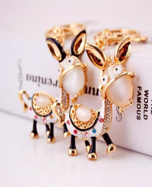 

3pcs crystal rhinestone pendant car key chains gold plated crystal rhinestone stone enamel alloy metal animal donkey key ring hold4514838, Slivery;golden