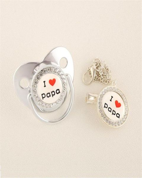 

pacifiers i love papa bling silver baby pacifier with clip infant soother bpa silicone dummy nipples for shower gift chupeta263c4431209