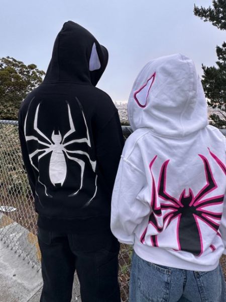 

women's hoodies sweatshirts dark spider print hoodie pullover sweatshirt high street retro loose hip hop punk kpop dance winter 230804, Black