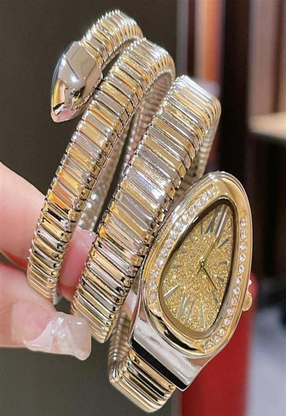 

all diamond women watches snake rose gold bracelet wristwatches brand luxury designer watch gift for lady christmas valentine9285122, Slivery;golden