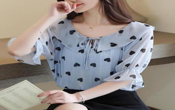 

women039s blouses shirts korean women blusas femininas elegante 2021 chiffon shirt floral dot ruffle halfsleeve blouse 86339118471515, White
