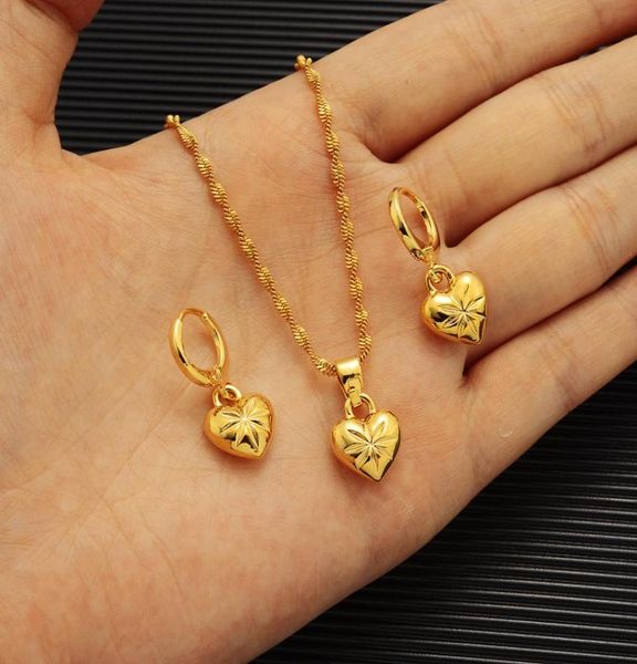 

14k yellow solid fine gold dubai india heart african set necklace pendant earrings ethiopia wedding bridl jewelry sets7079498, Silver