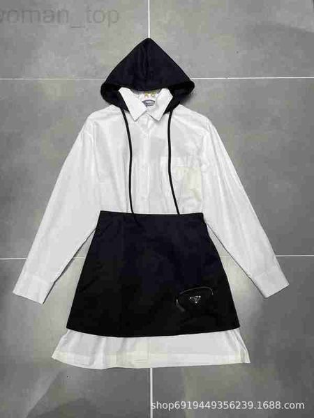 

women's two piece pants designer 23 early autumn new classic logo decorative loose hooded shirt on chest half skirt set dmys, White