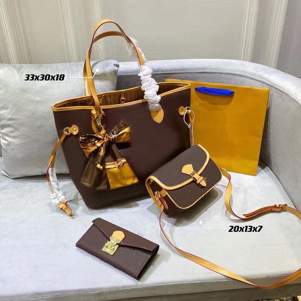 

designer three-piece bag totes luxury brand purse single zipper wallets women handbags tote real leather bags lady plaid purses duffle lugga