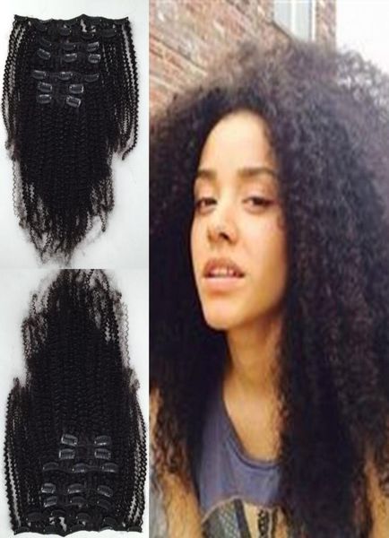 

4b 4c kinky curly clip in human hair extensions 7pcs brazilian african american clip in human hair extensions clip ins1440554, Black