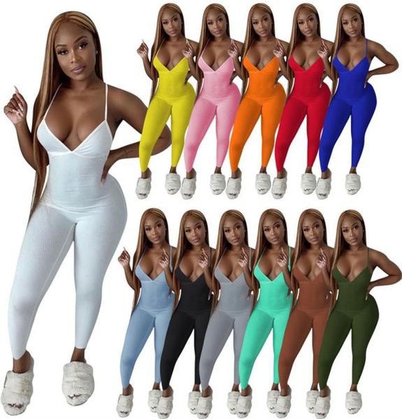 

women spaghetti strap jumpsuits summer clothing onesie rompers skinny bodysuits solid color one piece pants 53857636620, Black;white
