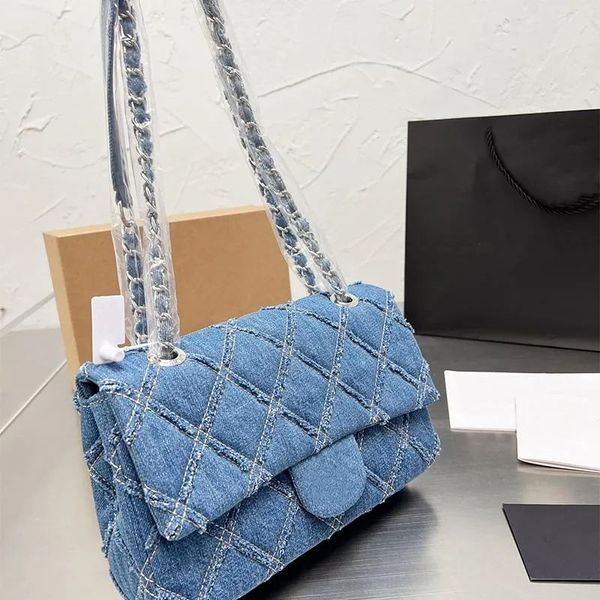

classic flap designer bag woman fashion tote bag denim jeans blue double interwoven chain designer handbag spring/summer wallet handle tote