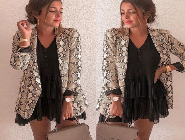 

new women blazers long sleeve blazer feminino snake skin print outerwear office lady work wear fall womens and blouses mx19082956561, White;black