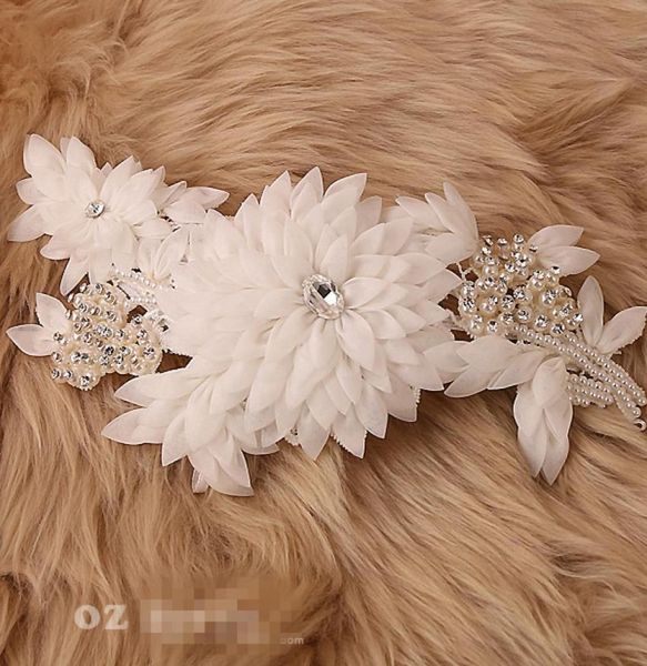 

dream bellis perennis bridal headband crystal bridal hair accessories ivory can be wearing as sash handmade organza flower headban4489634, Silver