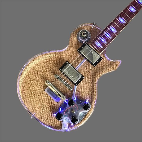 

custom shop, crystal acrylic lp electric guitar, 22 frets, 6 strings led guitar physical p, ing