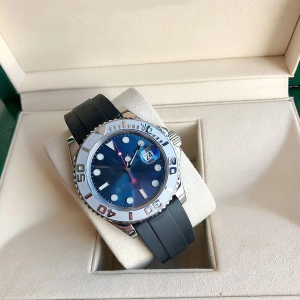 

men's watch automatic watch 40mm designer watch blue dial rubber/stainless steel strap sapphire mirror waterproof night glow montre de, Slivery;brown