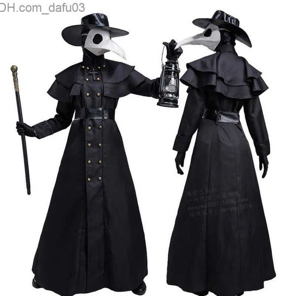 

theme costume halloween medieval hooded robes plague doctors come to wear masks and hats for men monks role play steampunk priests horror wi, Black;red