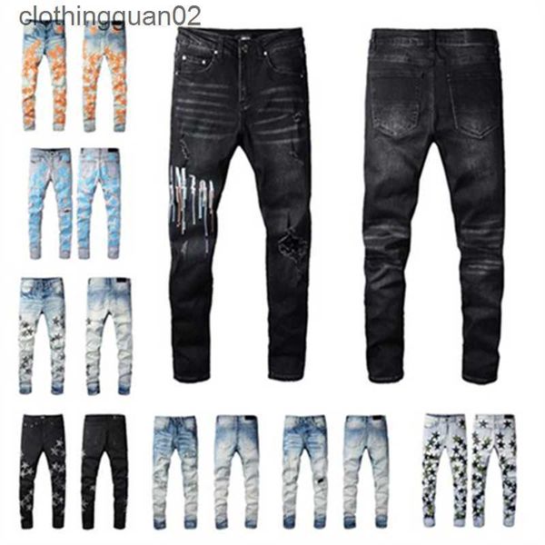 

designer jeans mens denim embroidery pants fashion holes trouser us size 28-40 hip hop distressed zipper trousers for male 2022 sell, Blue