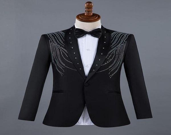 

personality collar diamonds blazer men suit set with pants mens wedding suit costume singer stage clothing traje de novio hombre5401961, White;black