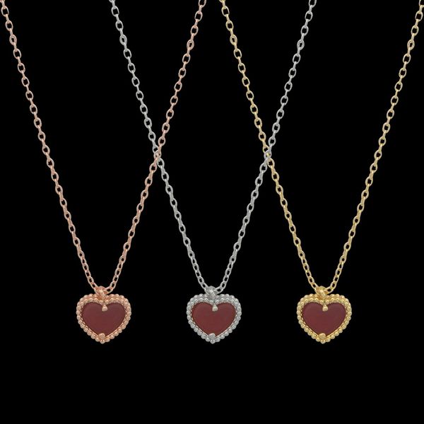 

luxury designer girls heart red agate pendant choke necklace elegant women girls love 18k silver rose gold vc logo engrave chain fashion wed