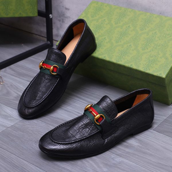 

2023 men formal slip on dress shoes genuine leather officer business loafers mens professional oxfords brand party wedding flat shoes size 3, Black