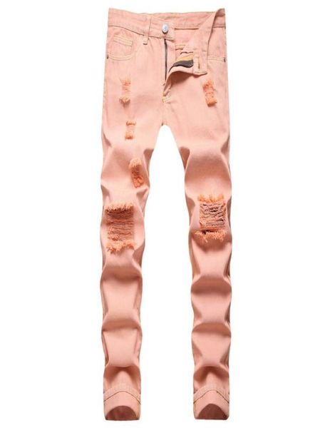 

men039s jeans 2021 loose pink straight ripped casual01235334706, Blue