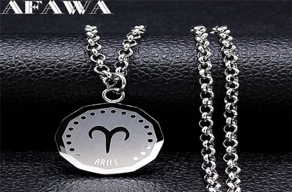

pendant necklaces stainless steel aries astrology necklace womenmen silver color round punk jewelry ciondoli acciaio inox nxs025659266