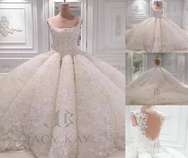 

luxury lace ball gown wedding dresses 2018 beaded paillettes 3d floral appliques wedding gowns selling plus size wedding dres514905995296, White