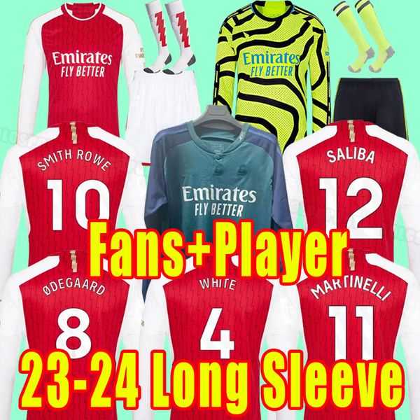 

full set 23 24 soccer jerseys smith rowe saka martinelli tierney 2023 2024 football shirt men odegaard gunner g.jesus vieira long sleeve hom, Black;yellow