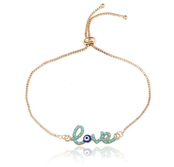 

charm bracelets simple love design turkish gold chain bracelet crstal blue eye for women girls dubai2511787, Golden;silver