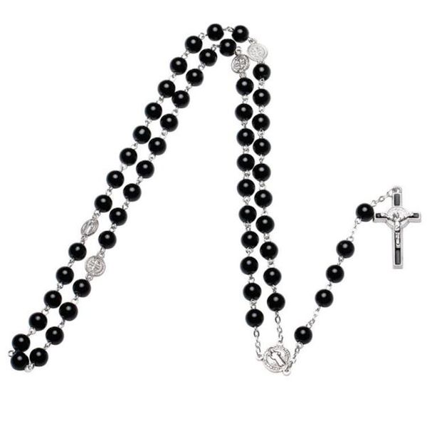 

black glass pearl catholic rosary necklace metal long necklace3626847, Silver