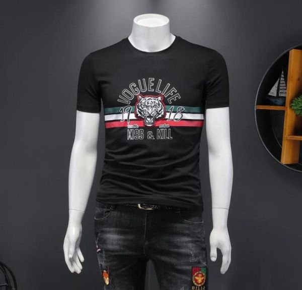 

2020 summer new men039s large size mercerized cotton tiger head embroidery casual halfsleeved body men039s shortsleeved t48664576811824, White;black