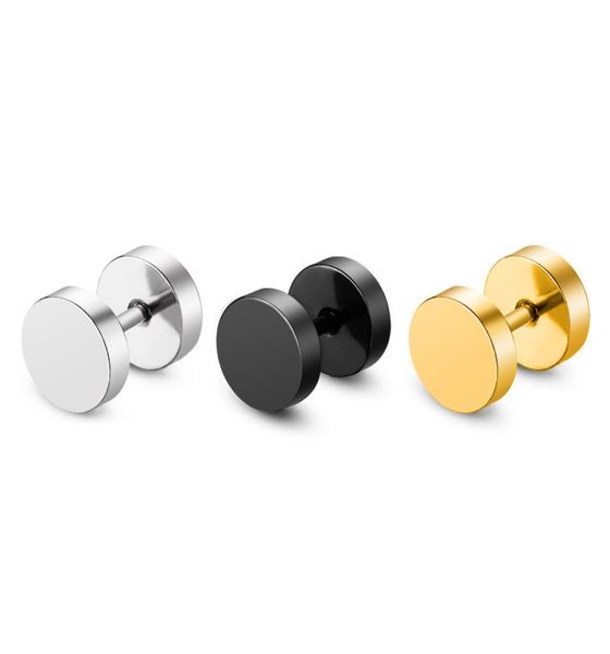 

barbell ear stud korean version titanium steel nail stainless steel round cake dumbbell ear ring ear jewelry black gold8203146, Golden;silver