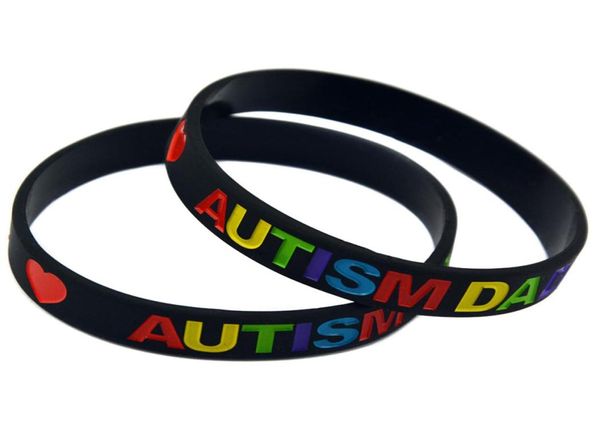 

100pcs love autism dad and mom silicone rubber bracelet multicolour logo size for promotional gift5586448, Black