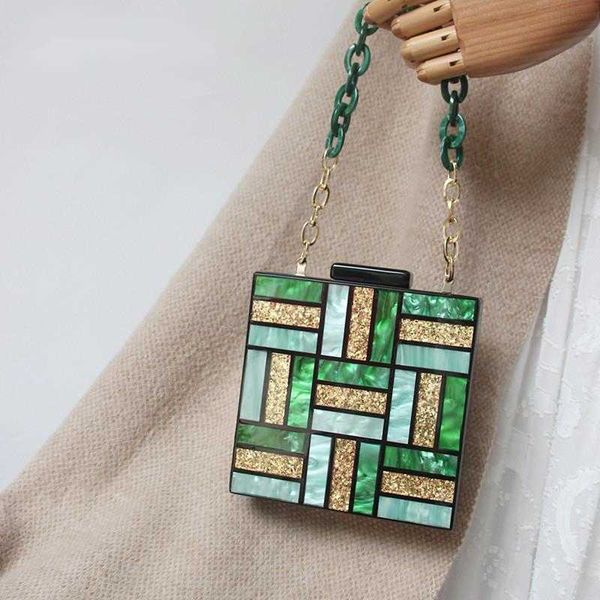 

evening bags panelled box women luxury retro colorful geometric clutch purse shoulder stone pattern plaid fashion new 230427