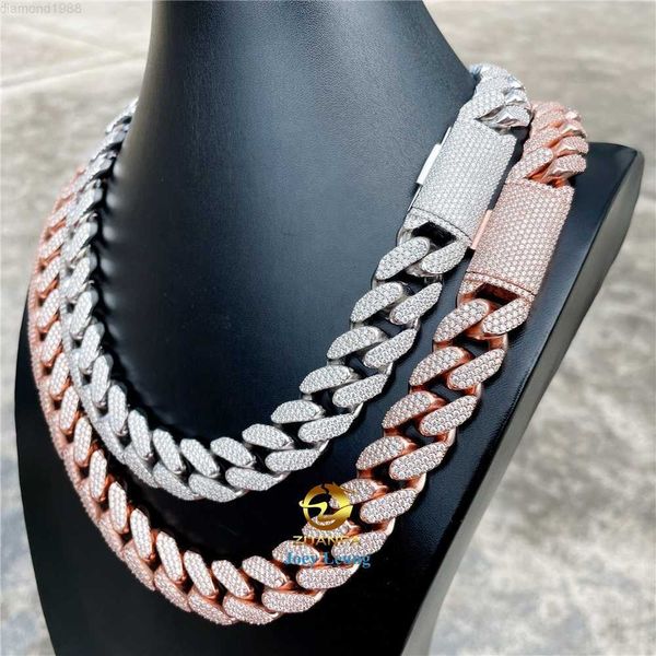 

pass diamond tester heavy weight solid 925 silver 18mm custom hip hop jewelry iced out moissanite cuban link chain necklace