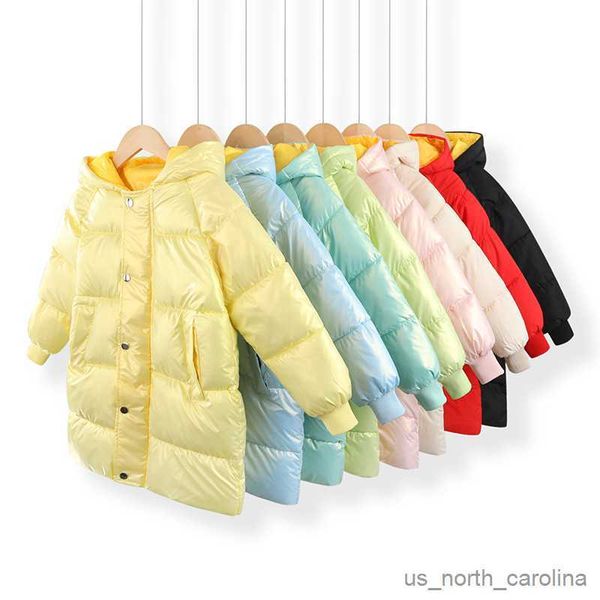 

jackets winter new girls' medium length down jacket 3-12 years old boys' baby colorful hooded cotton padded jacket plush warm coat, Blue;gray