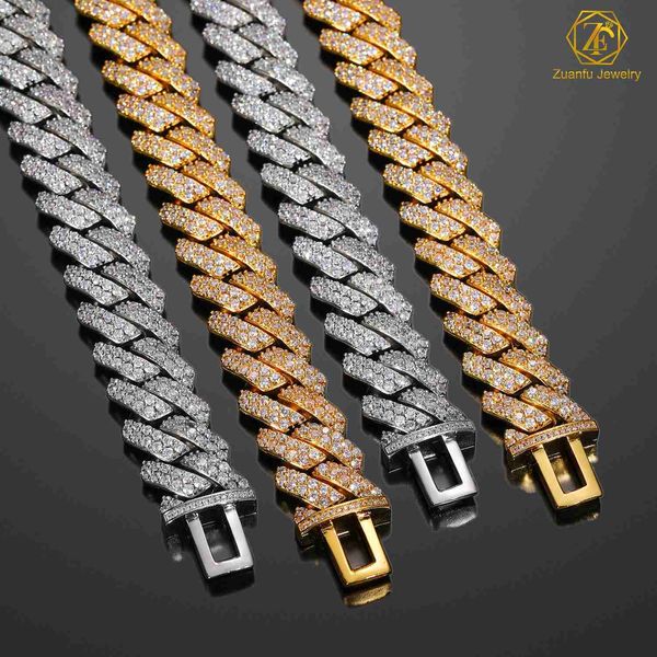 

luxury iced out 2 rows moissanite diamond cuban link chain 18k gold plated heavy fashion hip hop jewelry necklace for men, Silver
