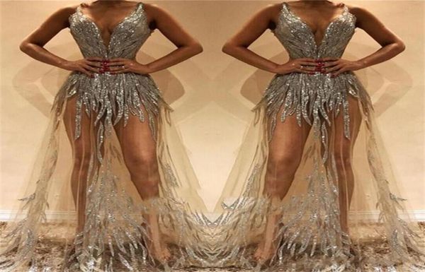 

silver formal cocktail dresses v neck sequins a line sweep train illusion bodice evening gowns custom made prom dress7315636, Black