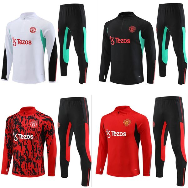 

tracksuits man utd kids long sleeve pull zipper training suit men lyonnais l.paqueta ol aouar football training kit jogging sets /22/23/24, Black