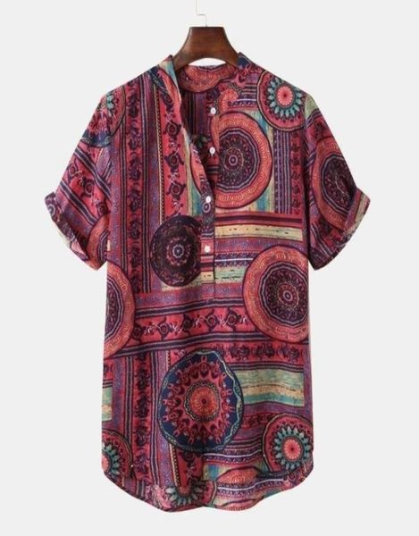 

ebaihui men shirt ethnic style print short sleeve stand collar camisa masculina casual streetwear men hawaiian shirts 20208932643215, White;black