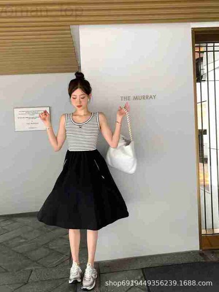 

basic & casual dresses designer p family 23 new early autumn dress stripe knitted contrast triangle decorative design parachute nylon series, Black;gray